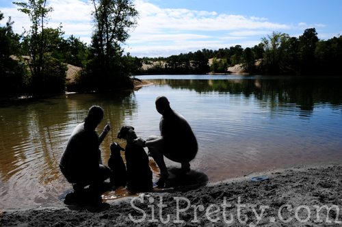 Silhouette of family at lake